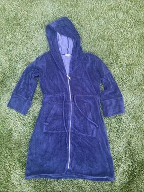 Women’s Navy Hooded Swim Coverup with Zip and Pockets